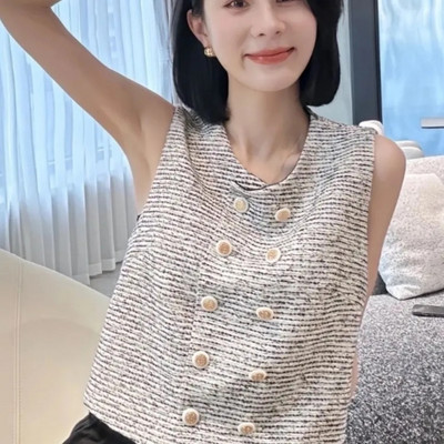 Jesen 2023., nova dvoredna metalna kopča, briljantna svilena jacquard elegantna jakna i jakna, prsluk za djevojke