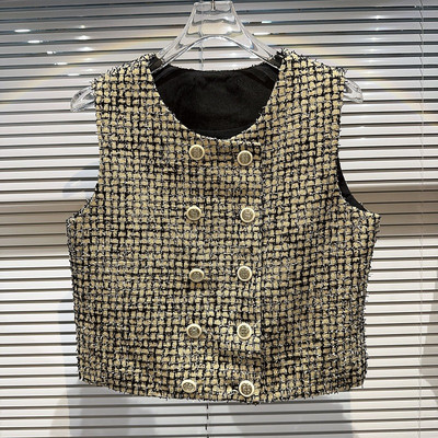 Jesen 2023., nova dvoredna metalna kopča, briljantna svilena jacquard elegantna jakna i jakna, prsluk za djevojke