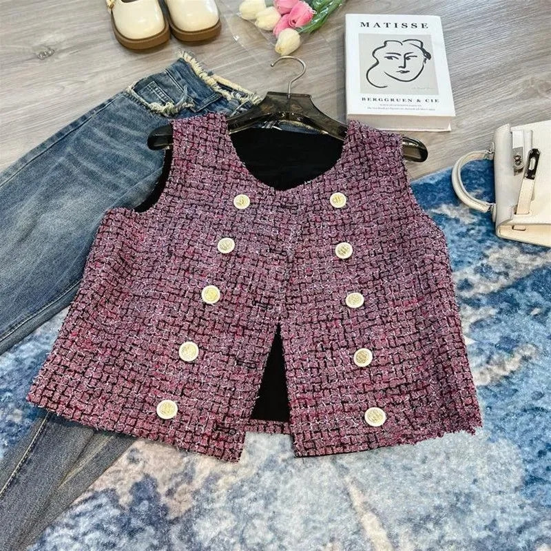 Jesen 2023., nova dvoredna metalna kopča, briljantna svilena jacquard elegantna jakna i jakna, prsluk za djevojke