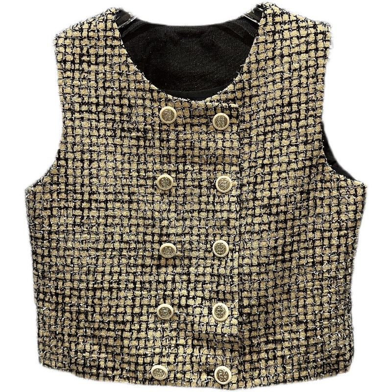 Jesen 2023., nova dvoredna metalna kopča, briljantna svilena jacquard elegantna jakna i jakna, prsluk za djevojke