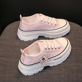 Ανοιξιάτικα παπούτσια καμβά ρετρό αναπνεύσιμα κορεάτικα πάνινα παπούτσια με χοντρή πλατφόρμα Γυναικεία παπούτσια με κορδόνια με κορδόνια μόδας σε εξωτερικούς χώρους Casual παπούτσια Γυναικεία