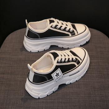 Ανοιξιάτικα παπούτσια καμβά ρετρό αναπνεύσιμα κορεάτικα πάνινα παπούτσια με χοντρή πλατφόρμα Γυναικεία παπούτσια με κορδόνια με κορδόνια μόδας σε εξωτερικούς χώρους Casual παπούτσια Γυναικεία