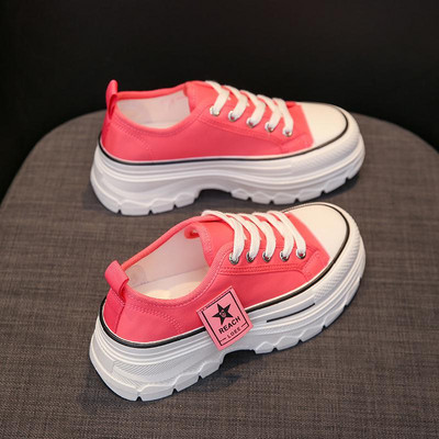 Ανοιξιάτικα παπούτσια καμβά ρετρό αναπνεύσιμα κορεάτικα πάνινα παπούτσια με χοντρή πλατφόρμα Γυναικεία παπούτσια με κορδόνια με κορδόνια μόδας σε εξωτερικούς χώρους Casual παπούτσια Γυναικεία