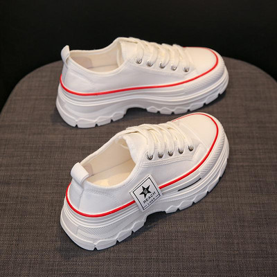 Ανοιξιάτικα παπούτσια καμβά ρετρό αναπνεύσιμα κορεάτικα πάνινα παπούτσια με χοντρή πλατφόρμα Γυναικεία παπούτσια με κορδόνια με κορδόνια μόδας σε εξωτερικούς χώρους Casual παπούτσια Γυναικεία