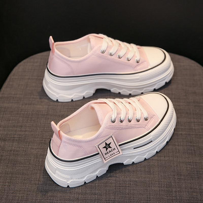 Ανοιξιάτικα παπούτσια καμβά ρετρό αναπνεύσιμα κορεάτικα πάνινα παπούτσια με χοντρή πλατφόρμα Γυναικεία παπούτσια με κορδόνια με κορδόνια μόδας σε εξωτερικούς χώρους Casual παπούτσια Γυναικεία