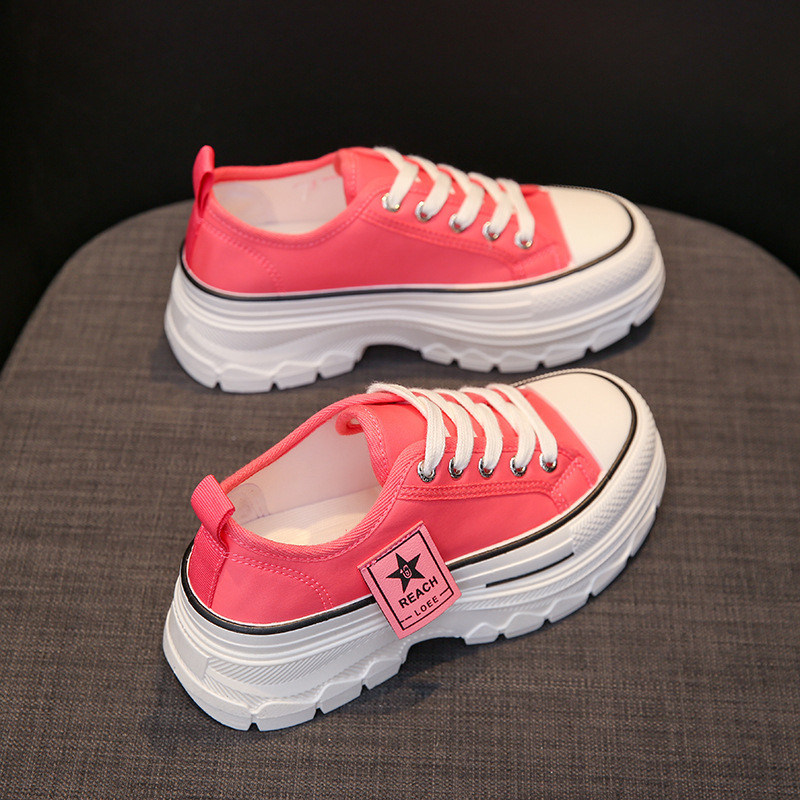Ανοιξιάτικα παπούτσια καμβά ρετρό αναπνεύσιμα κορεάτικα πάνινα παπούτσια με χοντρή πλατφόρμα Γυναικεία παπούτσια με κορδόνια με κορδόνια μόδας σε εξωτερικούς χώρους Casual παπούτσια Γυναικεία