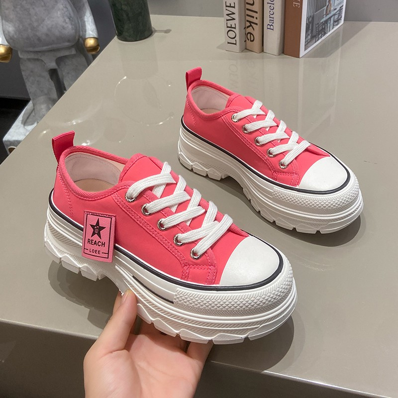 Ανοιξιάτικα παπούτσια καμβά ρετρό αναπνεύσιμα κορεάτικα πάνινα παπούτσια με χοντρή πλατφόρμα Γυναικεία παπούτσια με κορδόνια με κορδόνια μόδας σε εξωτερικούς χώρους Casual παπούτσια Γυναικεία