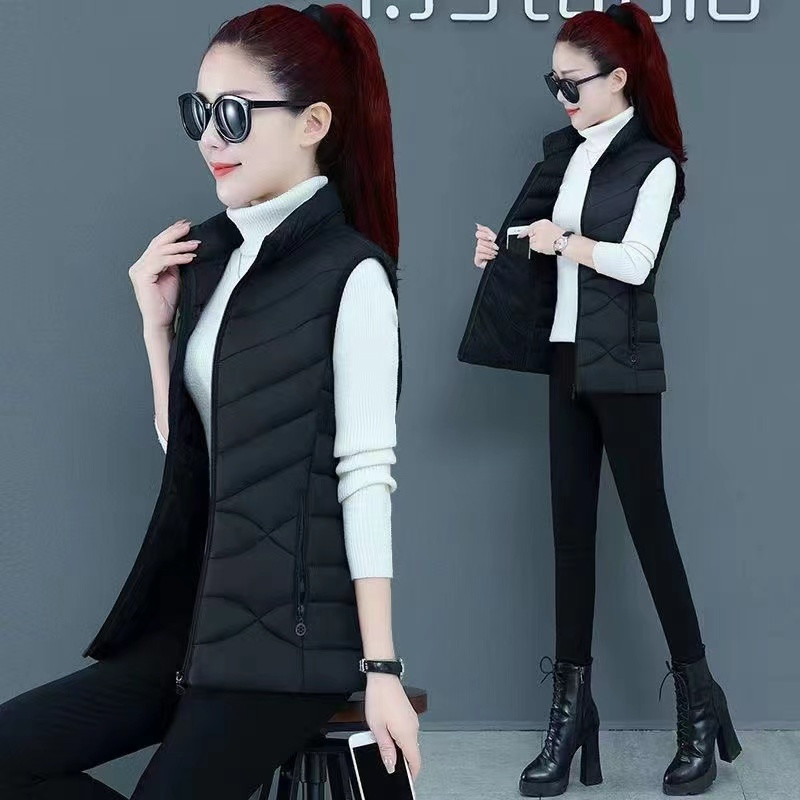 Soe sügistalvine naiste lühike vestiga mantli taskud vabaaja mood varrukateta jakk Soliidne vest 2023 uus naiste puffer jope