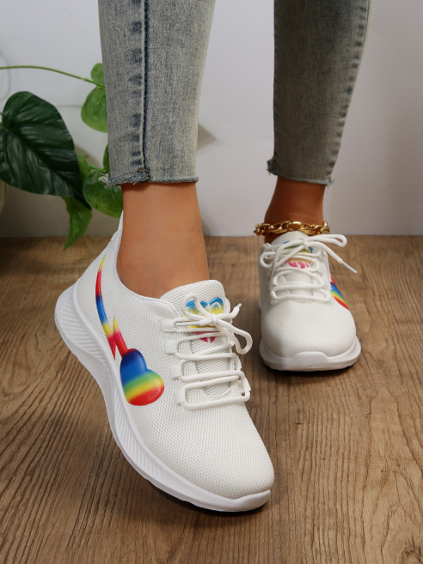 Γυναικεία παπούτσια από καμβά φθινοπωρινά νέα σχέδια καρδιάς με κορδόνια με στρογγυλά πλέγματα βουλκανιζέ παπούτσι Casual Walking Breathable Zapatos De Mujer