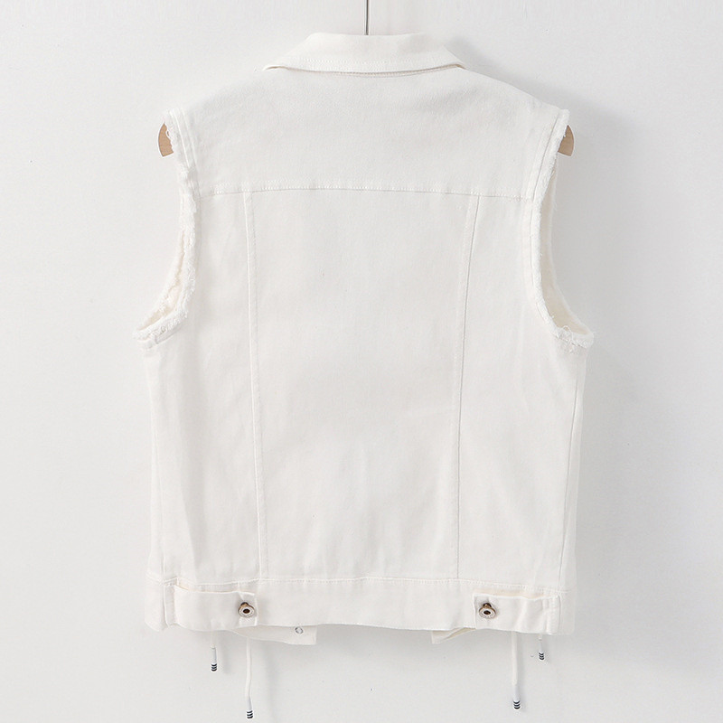 Sügisene valge teksavest naiste 2023 uus mood teksad Veste naiste vabaaja varrukateta jakk, üherealine naiste vesti