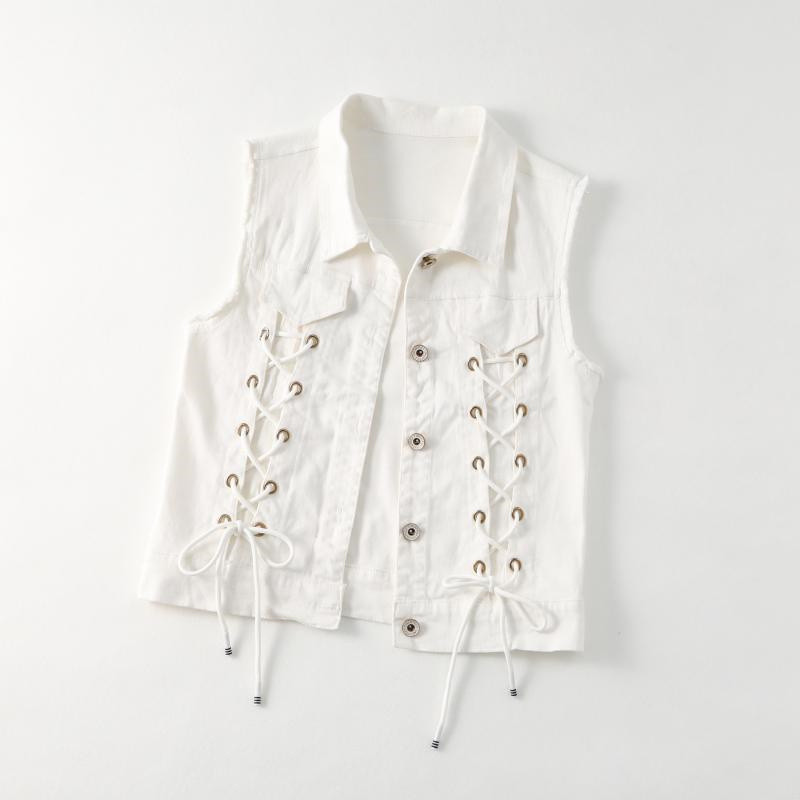 Sügisene valge teksavest naiste 2023 uus mood teksad Veste naiste vabaaja varrukateta jakk, üherealine naiste vesti