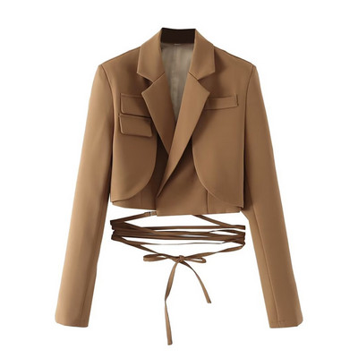 Bleisermantlid naiste soliidsed sälgulised lühikese stiiliga sidejakk mantel Kevad-sügis kontori naistemood ülerõivad naisteriided