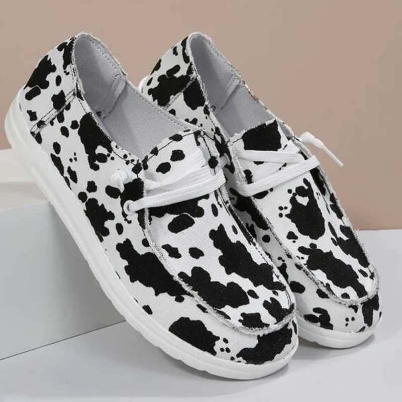 2023 Νέα γυναικεία γαλακτοκομικά παπούτσια με ρίγες αγελάδας βουλκανισμένα ελαφριά ίσια παπούτσια Ανοιξιάτικα πάνινα παπούτσια που αναπνέουν σέξι Πωλούν καλά γυναικεία παπούτσια