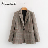 Queechalle γυναικεία παλτό σακάκι Φθινοπωρινό ρετρό καρό με οδοντωτό παλτό σακάκι γυναικείο φαρδύ πανωφόρι με τσέπες