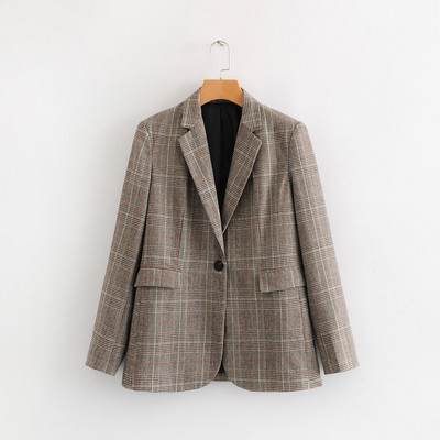 Queechalle γυναικεία παλτό σακάκι Φθινοπωρινό ρετρό καρό με οδοντωτό παλτό σακάκι γυναικείο φαρδύ πανωφόρι με τσέπες