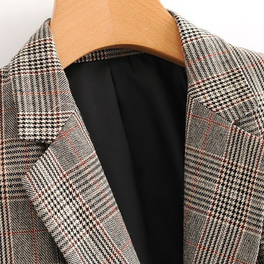 Queechalle γυναικεία παλτό σακάκι Φθινοπωρινό ρετρό καρό με οδοντωτό παλτό σακάκι γυναικείο φαρδύ πανωφόρι με τσέπες