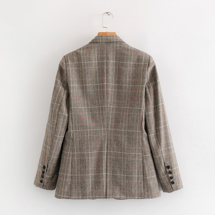 Queechalle γυναικεία παλτό σακάκι Φθινοπωρινό ρετρό καρό με οδοντωτό παλτό σακάκι γυναικείο φαρδύ πανωφόρι με τσέπες