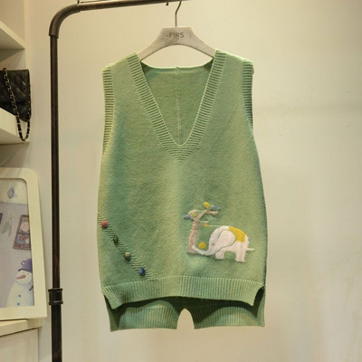 Γυναικείο γιλέκο πουλόβερ 2023 Άνοιξη φθινόπωρο Κορεάτικο Νέο V λαιμόκοψη μανίκια πλεκτά γιλέκα Γυναικεία πουλόβερ Γιλέκο Φαρδιά γυναικεία μπλουζάκια