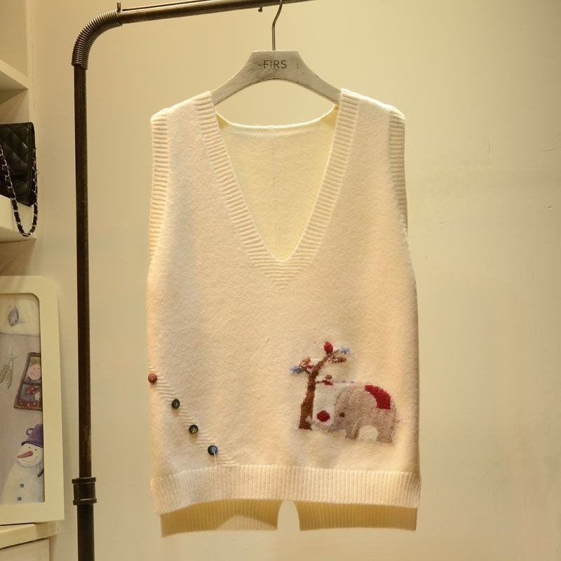 Γυναικείο γιλέκο πουλόβερ 2023 Άνοιξη φθινόπωρο Κορεάτικο Νέο V λαιμόκοψη μανίκια πλεκτά γιλέκα Γυναικεία πουλόβερ Γιλέκο Φαρδιά γυναικεία μπλουζάκια