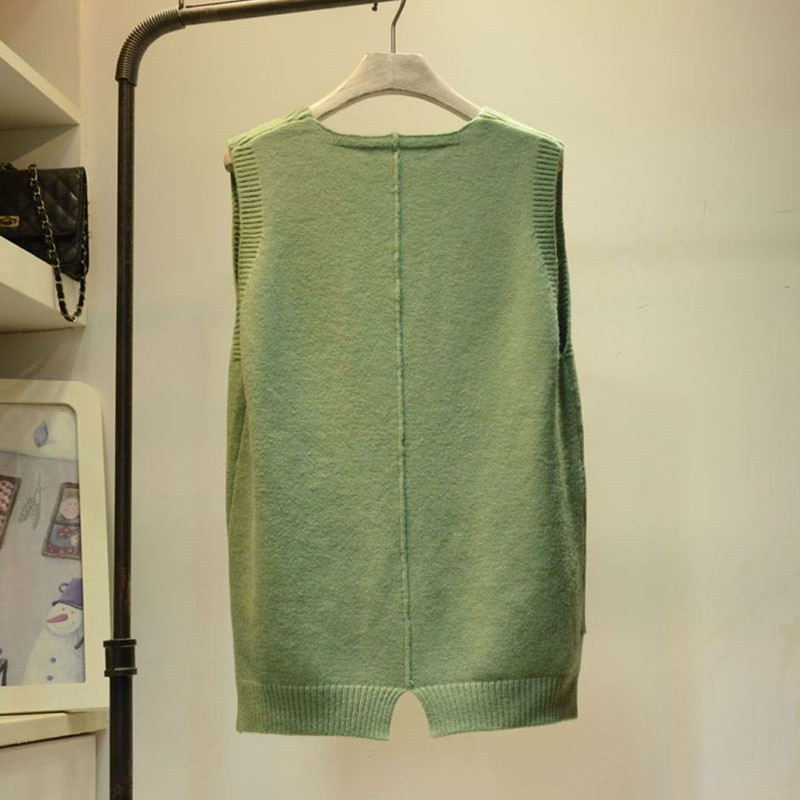 Γυναικείο γιλέκο πουλόβερ 2023 Άνοιξη φθινόπωρο Κορεάτικο Νέο V λαιμόκοψη μανίκια πλεκτά γιλέκα Γυναικεία πουλόβερ Γιλέκο Φαρδιά γυναικεία μπλουζάκια