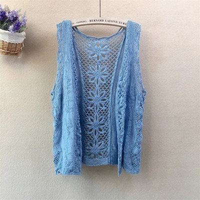 Άνοιξη Καλοκαίρι Γυναικεία Πουλόβερ Γιλέκο Νέο Αμάνικο V-λαιμόκοψη Κοίλο πλεκτό Γυναικείο γιλέκο Casual Loose πλεκτή ζακέτα Γυναικεία γιλέκο