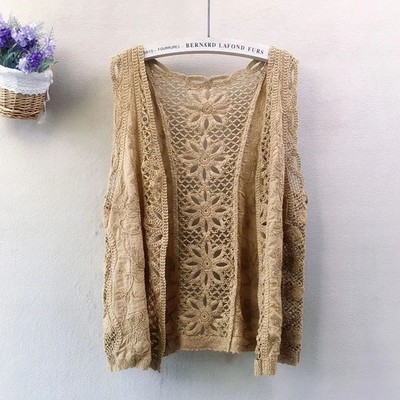 Άνοιξη Καλοκαίρι Γυναικεία Πουλόβερ Γιλέκο Νέο Αμάνικο V-λαιμόκοψη Κοίλο πλεκτό Γυναικείο γιλέκο Casual Loose πλεκτή ζακέτα Γυναικεία γιλέκο