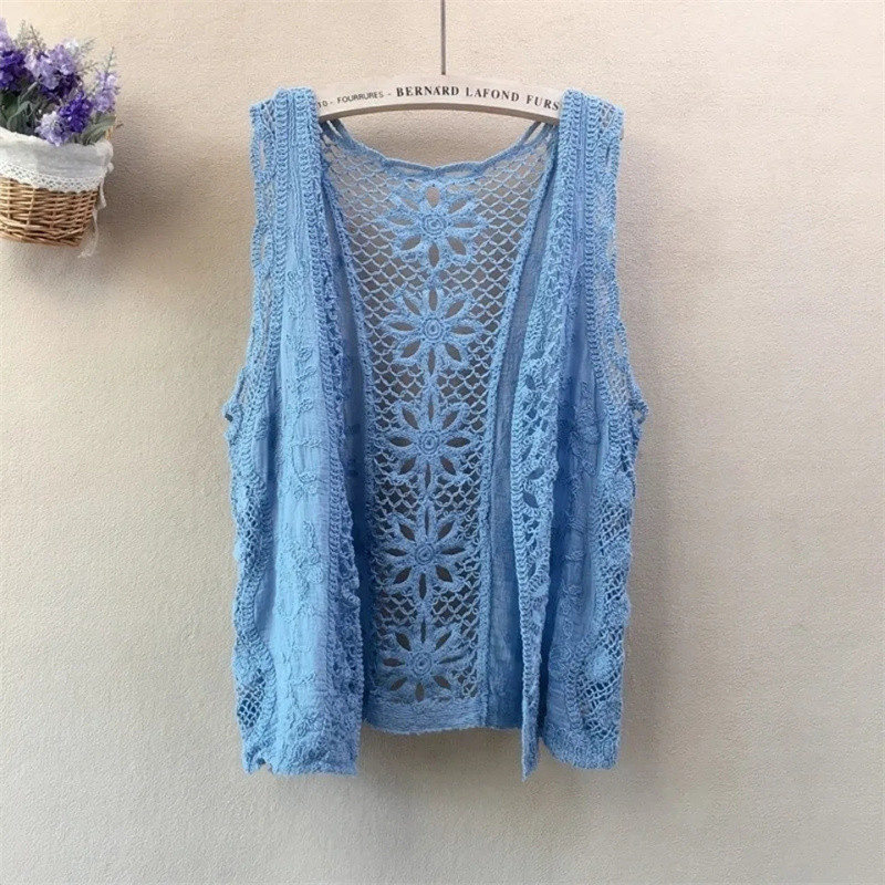 Άνοιξη Καλοκαίρι Γυναικεία Πουλόβερ Γιλέκο Νέο Αμάνικο V-λαιμόκοψη Κοίλο πλεκτό Γυναικείο γιλέκο Casual Loose πλεκτή ζακέτα Γυναικεία γιλέκο