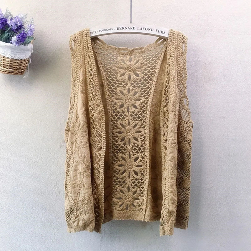 Άνοιξη Καλοκαίρι Γυναικεία Πουλόβερ Γιλέκο Νέο Αμάνικο V-λαιμόκοψη Κοίλο πλεκτό Γυναικείο γιλέκο Casual Loose πλεκτή ζακέτα Γυναικεία γιλέκο