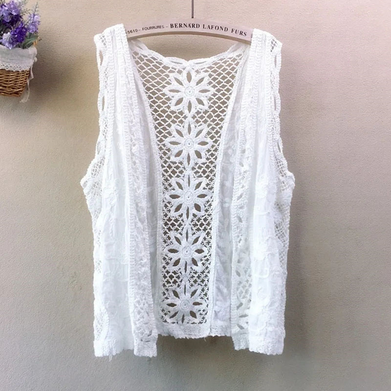 Άνοιξη Καλοκαίρι Γυναικεία Πουλόβερ Γιλέκο Νέο Αμάνικο V-λαιμόκοψη Κοίλο πλεκτό Γυναικείο γιλέκο Casual Loose πλεκτή ζακέτα Γυναικεία γιλέκο