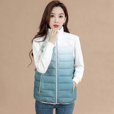 2023 Νέο ελαφρύ λεπτό όρθιο γιακά με κάτω βαμβακερό γιλέκο Γυναικείο αμάνικο, ζεστό ντεγκραντέ γιλέκο γυναικείο σακάκι