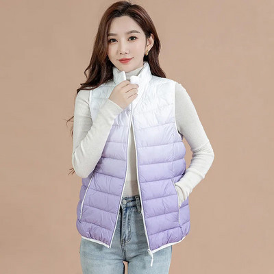 2023 Νέο ελαφρύ λεπτό όρθιο γιακά με κάτω βαμβακερό γιλέκο Γυναικείο αμάνικο, ζεστό ντεγκραντέ γιλέκο γυναικείο σακάκι
