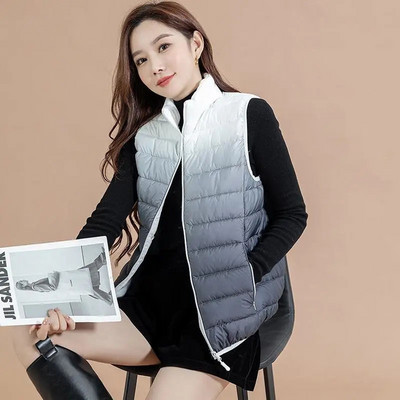 2023 Νέο ελαφρύ λεπτό όρθιο γιακά με κάτω βαμβακερό γιλέκο Γυναικείο αμάνικο, ζεστό ντεγκραντέ γιλέκο γυναικείο σακάκι