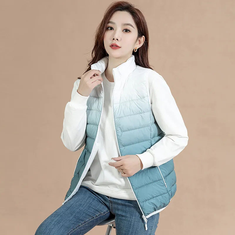2023 Νέο ελαφρύ λεπτό όρθιο γιακά με κάτω βαμβακερό γιλέκο Γυναικείο αμάνικο, ζεστό ντεγκραντέ γιλέκο γυναικείο σακάκι