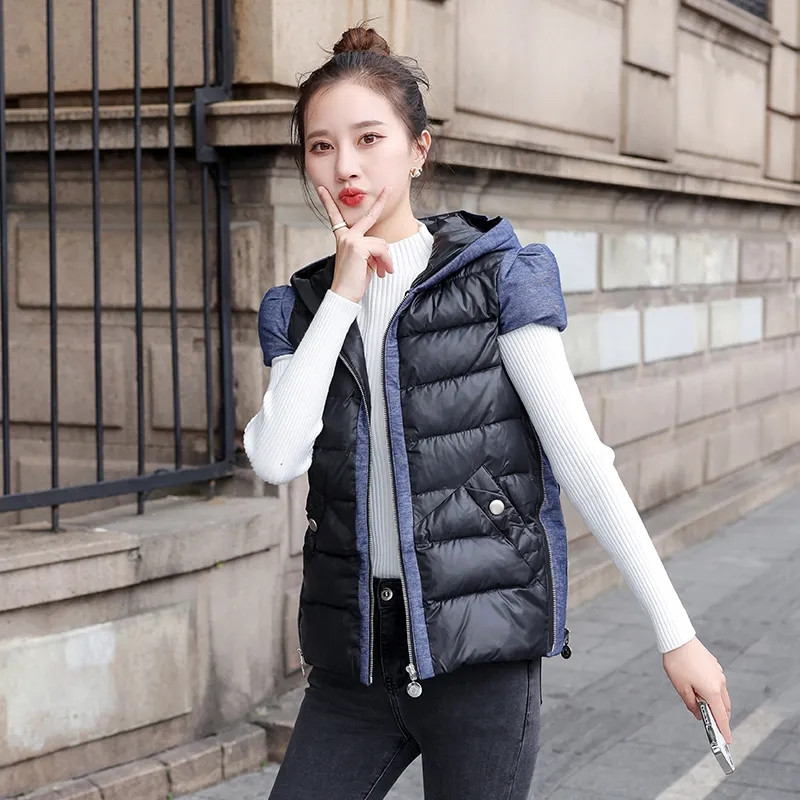 Sügistalv 2023, uued naiste vestid, kapuutsiga lühike, paksu puuvillane vest jakk Naiste varrukateta, soe vest, parkad, naiste topp