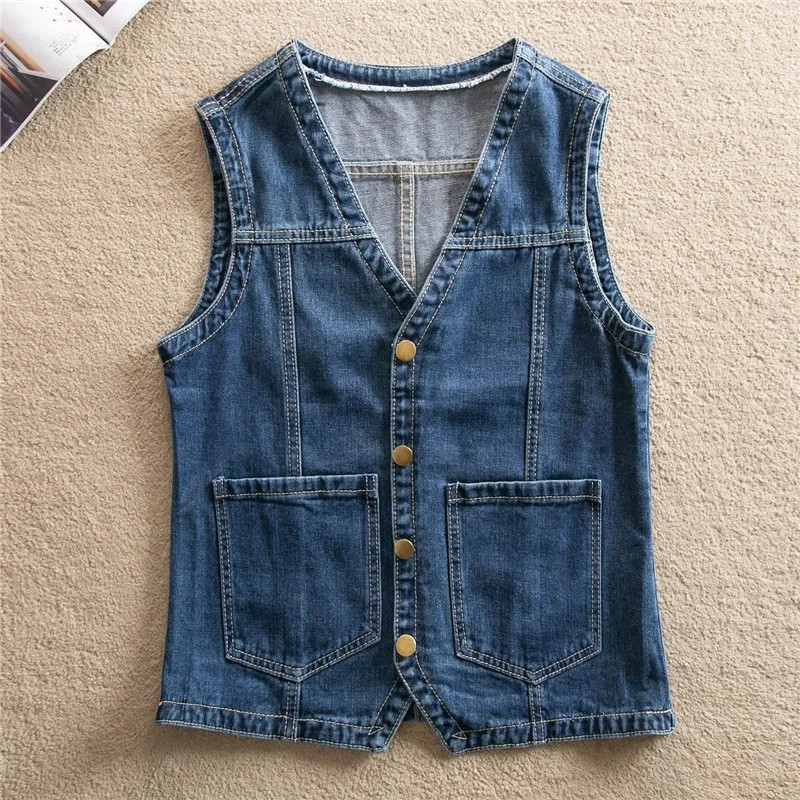 Γυναικείο τζιν τζιν μπουφάν 2021 Νέο φθινοπωρινό μονόχρωμο αμάνικο casual γιλέκο Jean παλτό κοντά σακάκια Γυναικεία γιλέκα καουμπόη