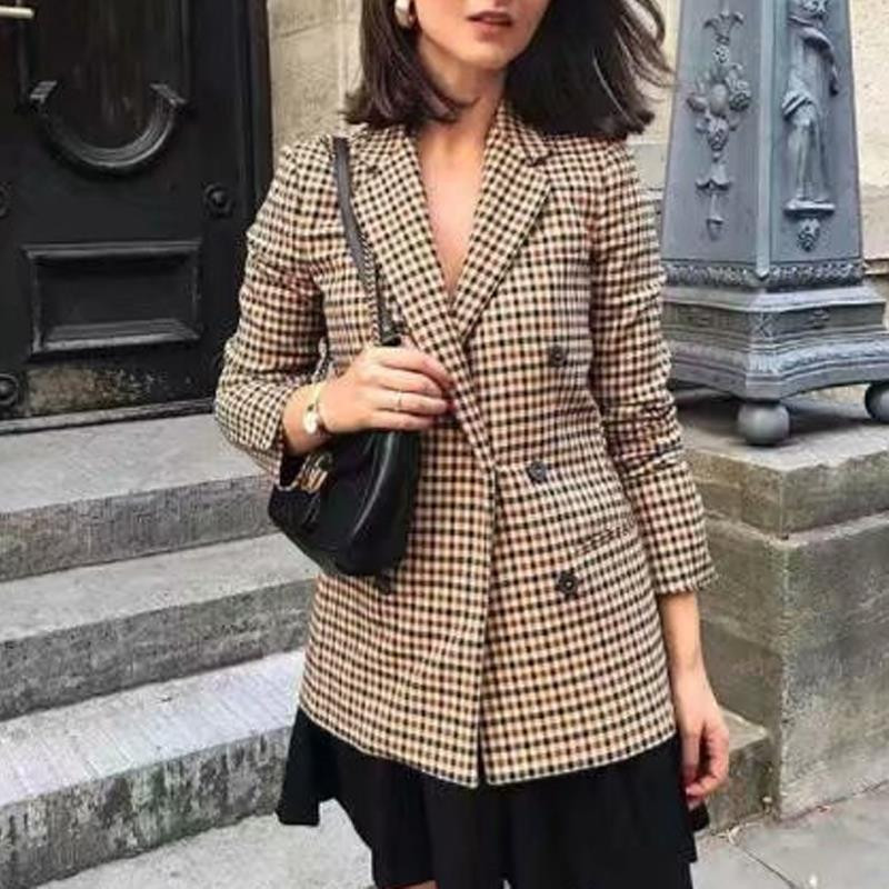 Toamna 2022 jachetă blazer pentru femei, topuri pentru femei, îmbrăcăminte de birou pentru femei, blazer în carouri coreeană, vintage, portocaliu, haină lungă.