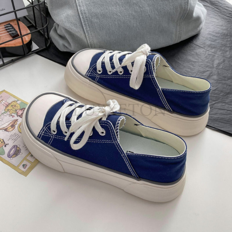 Γυναικεία παπούτσια από καμβά με στρογγυλά δάχτυλα και χαμηλά άνετα γυναικεία παπούτσια Άνοιξη Νέα τάση Casual Flats Απλά Βουλκανιζέ παπούτσια