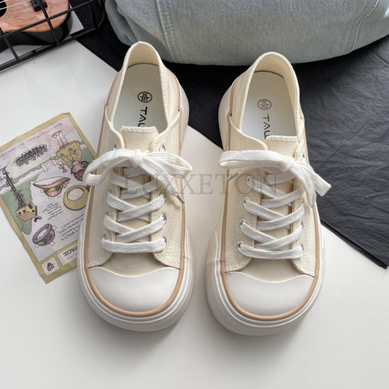 Γυναικεία παπούτσια από καμβά με στρογγυλά δάχτυλα και χαμηλά άνετα γυναικεία παπούτσια Άνοιξη Νέα τάση Casual Flats Απλά Βουλκανιζέ παπούτσια