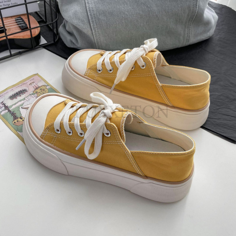 Γυναικεία παπούτσια από καμβά με στρογγυλά δάχτυλα και χαμηλά άνετα γυναικεία παπούτσια Άνοιξη Νέα τάση Casual Flats Απλά Βουλκανιζέ παπούτσια