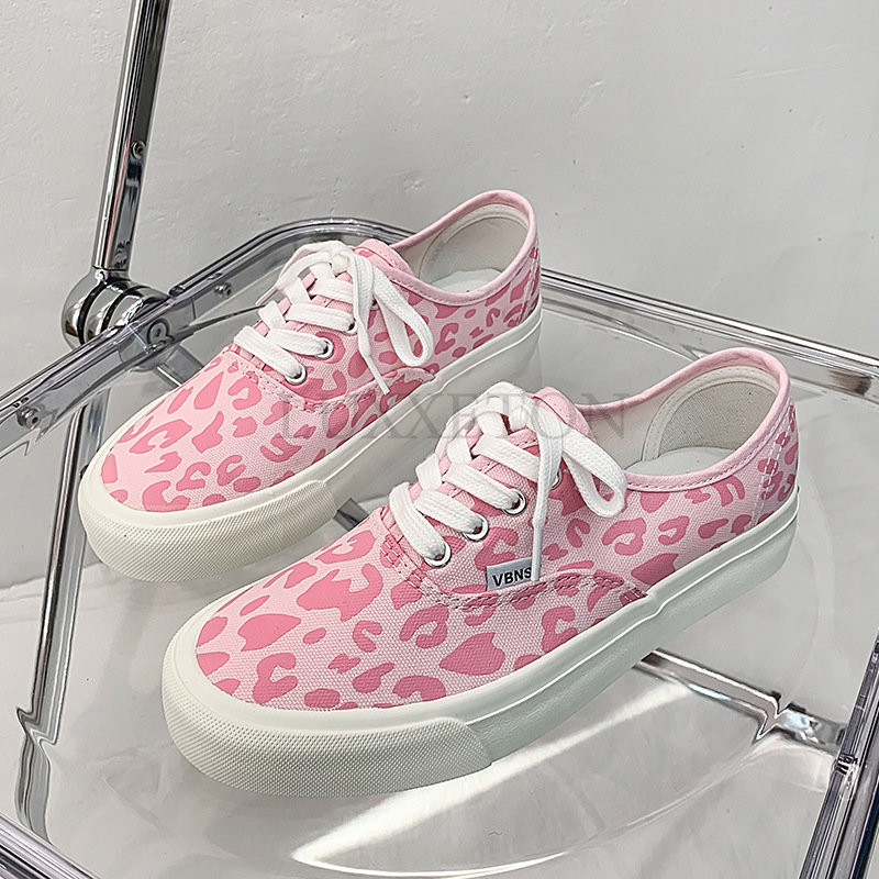 Leopardist lõuendist kingad naiste platvormtossud armsad roosad leopardimustrilised naiste kingad Mood üliõpilaste suure varba kingad Zapatos Mujer