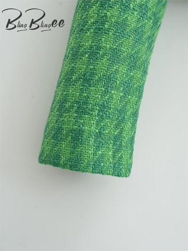 BlingBlingee Green Women Houndstooth Blazer Traf 2023 Ανοιξιάτικα μεταλλικά κουμπιά Μπουφάν Tweed μακρυμάνικο παλτό Γυναικεία Crop Top outwear