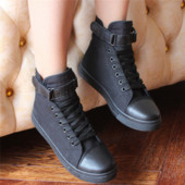 Naised Mehed Denim vabaaja lõuendjalatsid Naistele kõrge ülaosaga paarispüksid Paelad Tossud Naiste Basket Femme Tenis Feminino Must 44