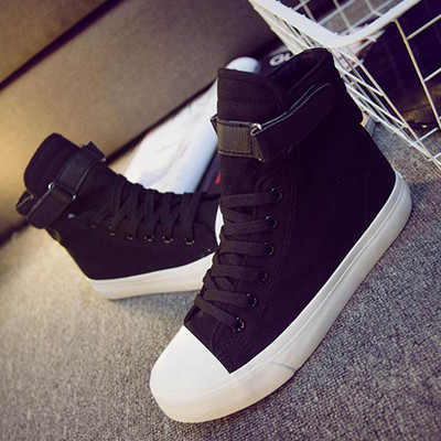 Naised Mehed Denim vabaaja lõuendjalatsid Naistele kõrge ülaosaga paarispüksid Paelad Tossud Naiste Basket Femme Tenis Feminino Must 44