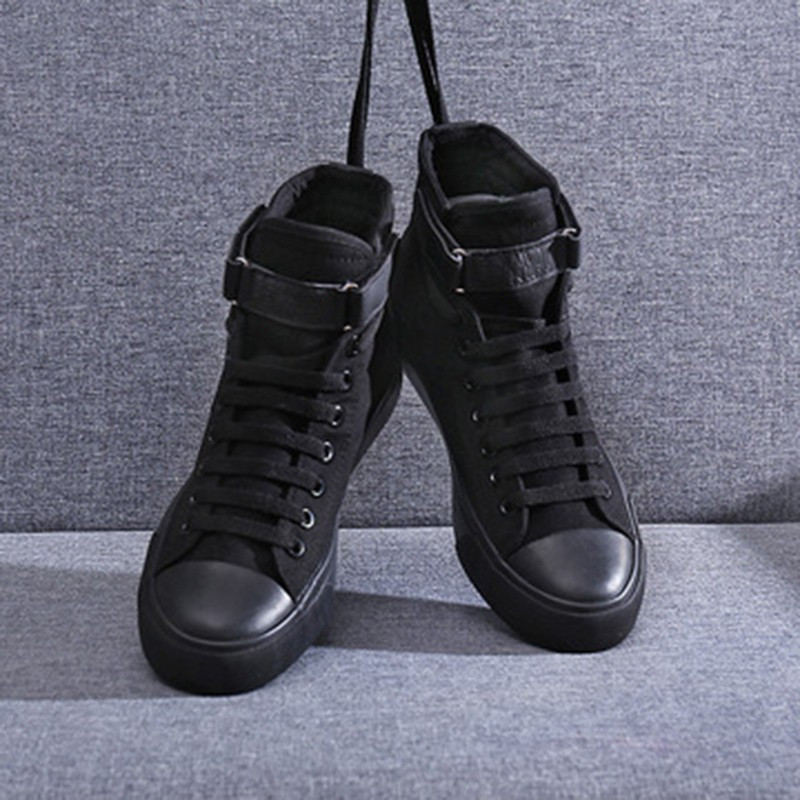 Naised Mehed Denim vabaaja lõuendjalatsid Naistele kõrge ülaosaga paarispüksid Paelad Tossud Naiste Basket Femme Tenis Feminino Must 44