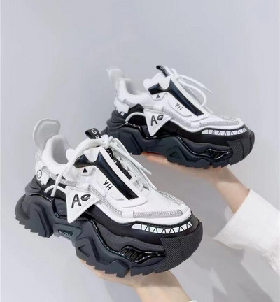 Pantofi pentru femei, cu fund gros, grosime, cu platformă coreeană, cu șireturi, respirabil, primăvară, toamnă, pantofi vulcanizați pentru femei