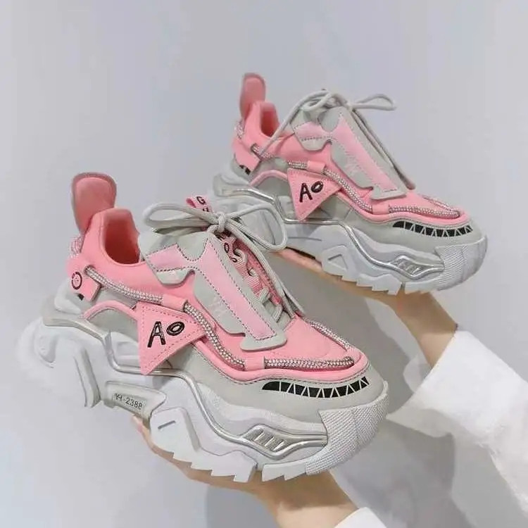 Pantofi pentru femei, cu fund gros, grosime, cu platformă coreeană, cu șireturi, respirabil, primăvară, toamnă, pantofi vulcanizați pentru femei