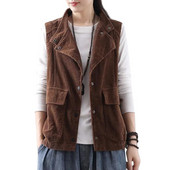 Διπλή στρώση Κοτλέ γιλέκο Γυναικείο μπουφάν 2023 Φθινόπωρο Νέα Μόδα Vintage Πέτο Κοντό μανίκι Casual γιλέκα Γυναικείο γιλέκο