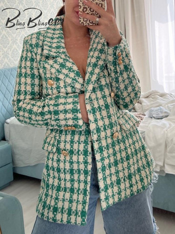 BlingBlingee 2023 Ανοιξιάτικο χοντρό γυναικείο μπουφάν Traf με μεταλλικό κουμπί με μακρυμάνικο παλτό γραφείου Slim Blazer Γυναικεία τοπ πανωφόρια