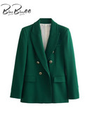 BlingBlingee Γυναικείο κοστούμι Γυναικείο Σακάκι Traf 2023 Φθινοπωρινό μεταλλικά κουμπιά μακριά μανίκια λεπτά γυναικεία blazers Γυναικεία πανωφόρια πράσινα πανωφόρια