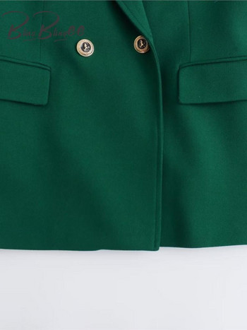 BlingBlingee Γυναικείο κοστούμι Γυναικείο Σακάκι Traf 2023 Φθινοπωρινό μεταλλικά κουμπιά μακριά μανίκια λεπτά γυναικεία blazers Γυναικεία πανωφόρια πράσινα πανωφόρια